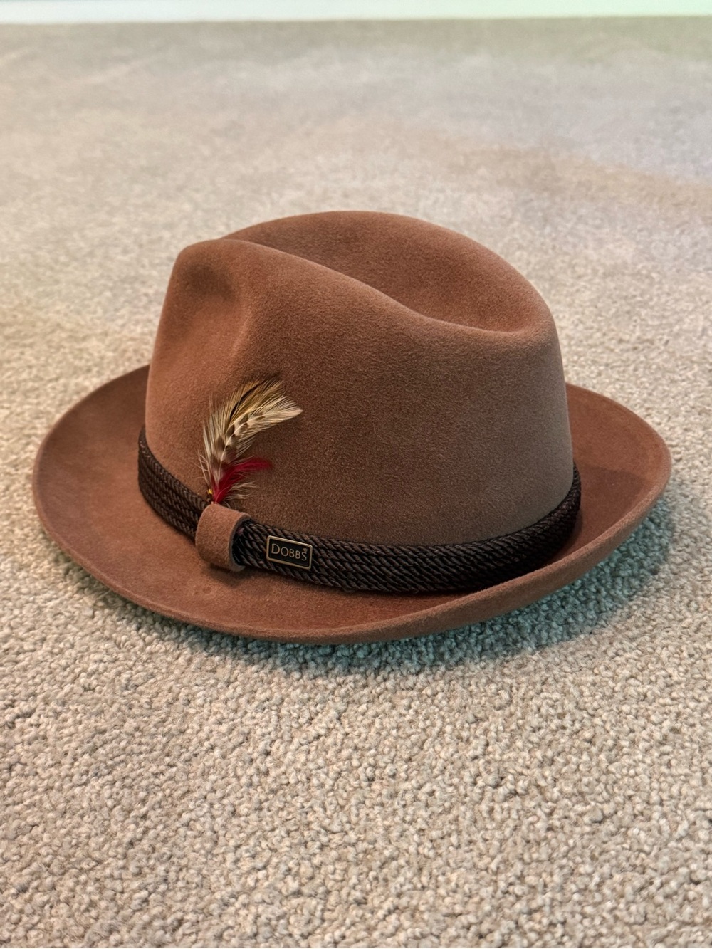 Vtg Dobbs 5th Avenue Brown Fur Felt Fedora Braided Band Feather Americana 6 7/8